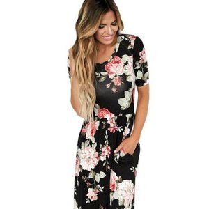 🌸 Elegant Black Floral Maxi Dress - XL | Chic & Comfortable 🌸DR1282